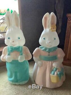 Empire Easter Bunny Blowmold Blow Mold Set Of Two Boy And Girl Rabbit Spring Guc