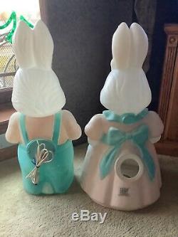 Empire Easter Bunny Blowmold Blow Mold Set Of Two Boy And Girl Rabbit Spring Guc