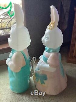 Empire Easter Bunny Blowmold Blow Mold Set Of Two Boy And Girl Rabbit Spring Guc