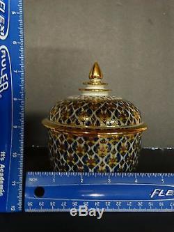 Estate Intricate Benjarong Matching Porcelain Lidded Jars Containers Set of TWO