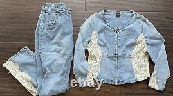 FUBU Denim Outfit Women Jeans Jacket 1X Pants 14 Lace Hip Hop Vintage Y2K