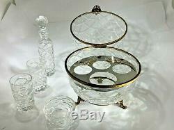 Faberge France Crystal Egg Caviar & Vodka Server Set Bowl, Two Glasses & Decanter