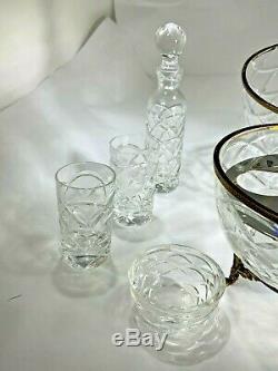 Faberge France Crystal Egg Caviar & Vodka Server Set Bowl, Two Glasses & Decanter