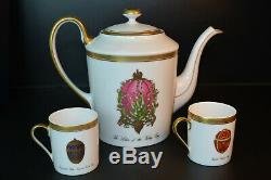 Faberge Set Coffee Pot & Two Coffe Cups Porcelain 24k w / box
