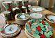 Fitz And Floyd Classics Holiday Pine China 8 Pc Set Mugs, Plates, Two Tier Tray