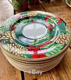 Fitz and Floyd Classics Holiday Pine China 8 pc SET mugs, plates, two tier tray