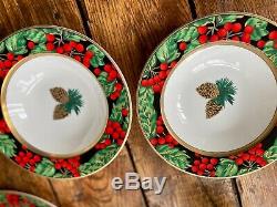 Fitz and Floyd Classics Holiday Pine China 8 pc SET mugs, plates, two tier tray