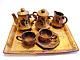 Floral Antique Miniature Japanese Meiji Gilt Metal Copper Childs Tea Set For Two