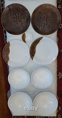 Forest Ceramics Set of Two Salad Plates, Two Dinner Plates, Four Bowls, & Dish