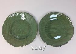 French Biot Art Pottery Plate Lot 2 Green Glaze Country Rustic Artisan France 8