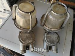 GDR Bulkhead Wall Lights Ribbed Glass EOW Aluminum Nautical Fixture Set of Two