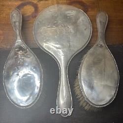 GEBC Antique 3 Piece Sterling SIlver Dressing Table Set Two Brushes & Mirror