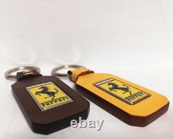 Genuine Ferrari Leather Keychains. Set of Two Ferrari Keyrings. Made in Italy