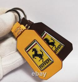 Genuine Ferrari Leather Keychains. Set of Two Ferrari Keyrings. Made in Italy