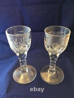 Georgian Facet Cut Stemmed Glass c1760-1780 set of two