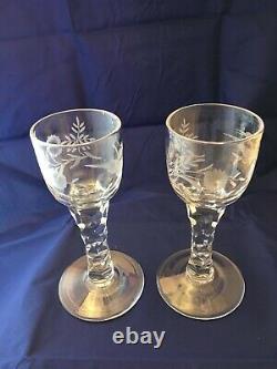 Georgian Facet Cut Stemmed Glass c1760-1780 set of two