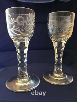 Georgian Facet Cut Stemmed Glass c1760-1780 set of two