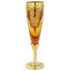 GlassOfVenice Set Of Two Figaro Murano Glass Champagne Flutes 24K Gold Leaf- Gol