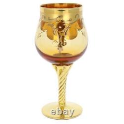 GlassOfVenice Set Of Two Murano Glass Wine Glasses 24K Gold Leaf Golden Brown