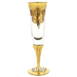 GlassOfVenice Set of Two Murano Glass Champagne Flutes 24K Gold Leaf Transpare