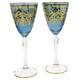 Glassofvenice Set Of Two Murano Glass Wine Glasses 24k Gold Leaf Blue