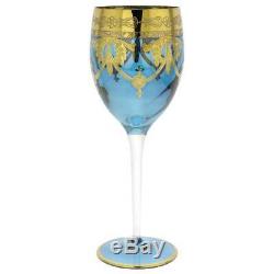 GlassOfVenice Set of Two Murano Glass Wine Glasses 24K Gold Leaf Blue