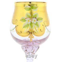 GlassOfVenice Set of Two Murano Glass Wine Glasses 24K Gold Leaf Lavender