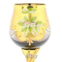 GlassOfVenice Set of Two Murano Glass Wine Glasses 24K Gold Leaf Purple