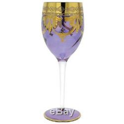 GlassOfVenice Set of Two Murano Glass Wine Glasses 24K Gold Leaf Purple