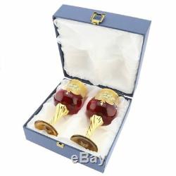 GlassOfVenice Set of Two Murano Glass Wine Glasses 24K Gold Leaf Red