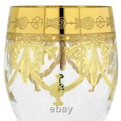 GlassOfVenice Set of Two Murano Glass Wine Glasses 24kt Gold Leaf Transparent