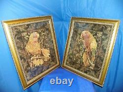 Gold Bronze Framed Pictures Of Yellow Parrot- Set Of Two By Artist Wood