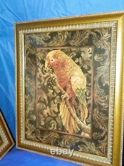 Gold Bronze Framed Pictures Of Yellow Parrot- Set Of Two By Artist Wood