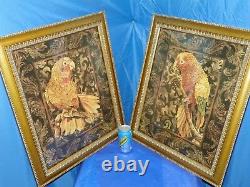 Gold Bronze Framed Pictures Of Yellow Parrot- Set Of Two By Artist Wood