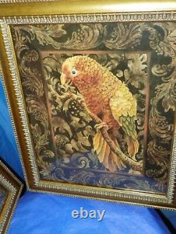 Gold Bronze Framed Pictures Of Yellow Parrot- Set Of Two By Artist Wood