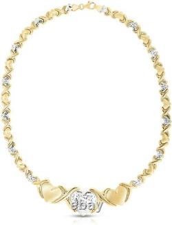 Graduated Hearts & Kisses Bracelet Necklace Set 10K Two-Tone Gold Clad Silver