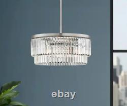 HOME DECORATORS Winthrop 3-Light Modern Brushed Nickel Chandelier Crystal shade