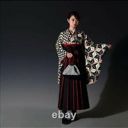 Hakama Set Two -Shaped Sleeve Kimono Half Width Band L Size Black Red