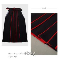 Hakama Set Two -Shaped Sleeve Kimono Half Width Band L Size Black Red