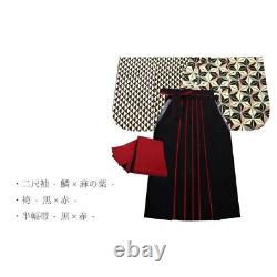 Hakama Set Two -Shaped Sleeve Kimono Half Width Band L Size Black Red