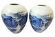 Hand Painted Blue And White Chinese Porcelain Vases Set Of Two 15.5 H