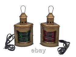 Handcrafted Nautical Set Of Two Port and Starboard Electric Lantern 12 Inch