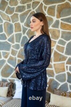 Handmade Women's Two-Piece top and Pants Set Sequin Kimono Dress Gypsy Hippy