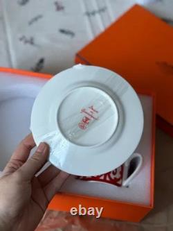 Hermes Balcon du Guadalquivir Red Porcelain Coffee Cup Tea Saucer Set for Two