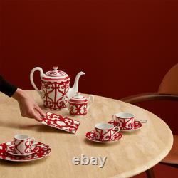 Hermes Balcon du Guadalquivir Red Porcelain Coffee Cup Tea Saucer Set for Two