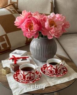 Hermes Balcon du Guadalquivir Red Porcelain Coffee Cup Tea Saucer Set for Two