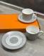 Hermes Mosaique Au 24 Gray Platinum Porcelain Coffee Tea Cup Saucer Set Of 2 Two