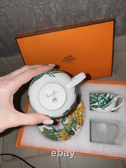 Hermès Passifolia Botanical Floral Porcelain Coffee Tea Cup Saucer Set for Two 2