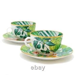 Hermès Passifolia Botanical Floral Porcelain Coffee Tea Cup Saucer Set for Two 2