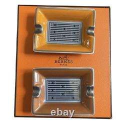 Hermès Vintage Collectors Glazed Porcelain Ceramic Ash Tray Two Piece Set Orange